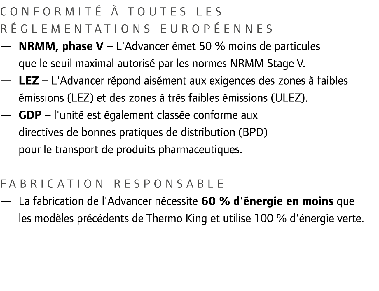 Conformit   toutes les r glementations europ ennes — NRMM, phase V – L'Advancer  met 50 % moins de particules que l...