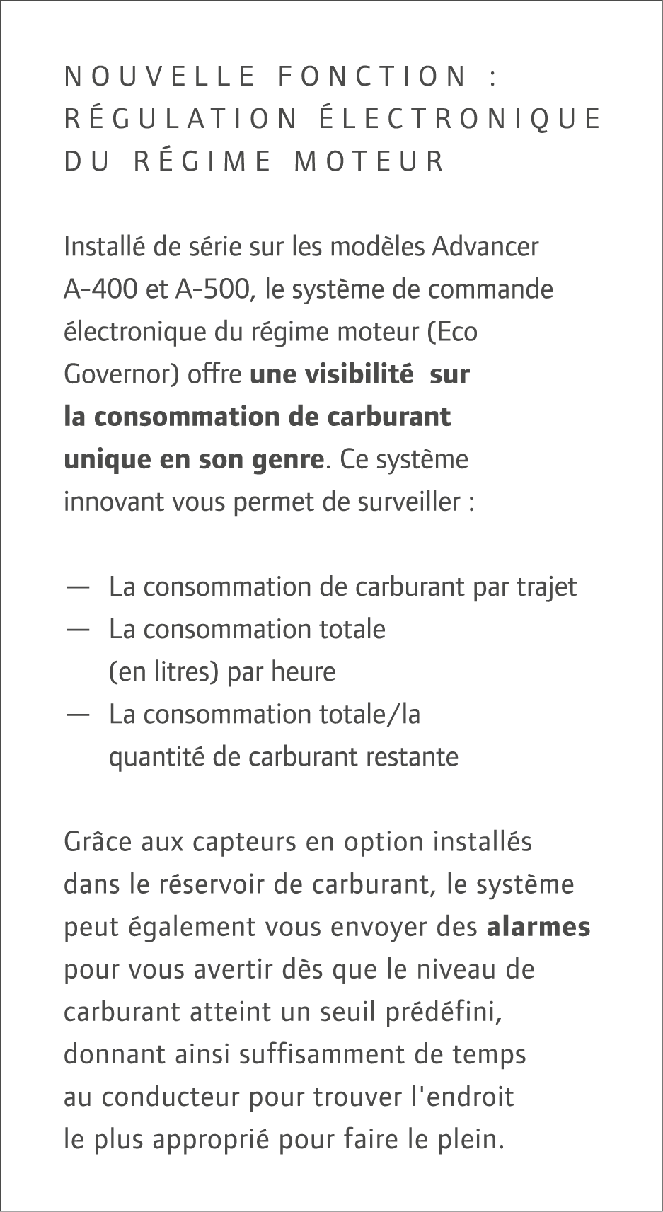 Nouvelle fonction : r gulation lectronique du r gime moteur  Install  de s rie sur les mod les Advancer A-400 et A-5...