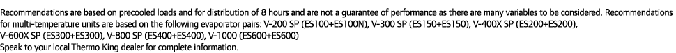 Recommendations are based on precooled loads and for distribution of 8 hours and are not a guarantee of performance a...
