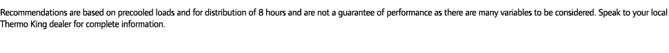 Recommendations are based on precooled loads and for distribution of 8 hours and are not a guarantee of performance a...