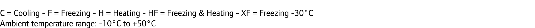 C = Cooling F = Freezing H = Heating HF = Freezing & Heating XF = Freezing 30°C Ambient temperature range: 10°C to +50°C