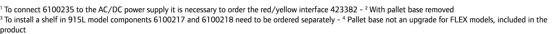 1 To connect 6100235 to the AC/DC power supply it is necessary to order the red/yellow interface 423382 - 2 With pall...