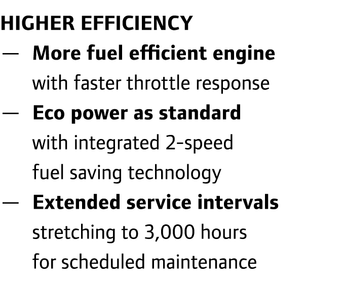 Higher efficiency — More fuel efficient engine with faster throttle response — Eco power as standard with integrate...