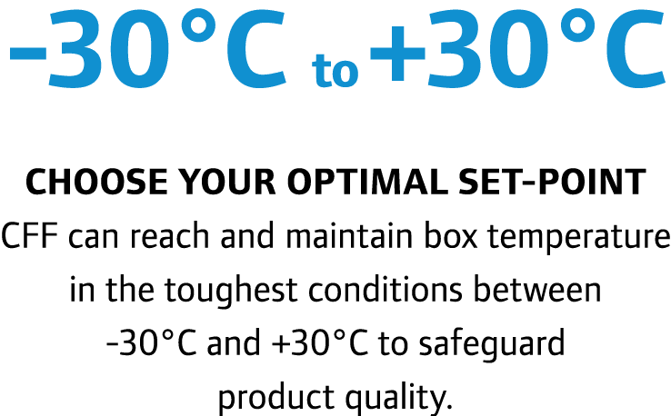 -30°C to +30°C Choose your optimal set-point CFF can reach and maintain box temperature in the toughest conditions be...