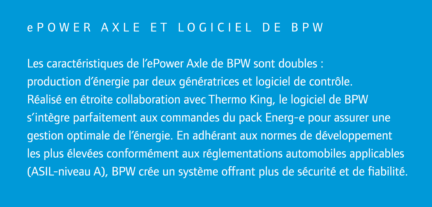 ePower Axle et logiciel de BPW Les caract ristiques de l’ePower Axle de BPW sont doubles : production d’ nergie par d...