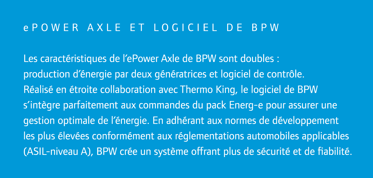 ePower Axle et logiciel de BPW Les caract ristiques de l’ePower Axle de BPW sont doubles : production d’ nergie par d...