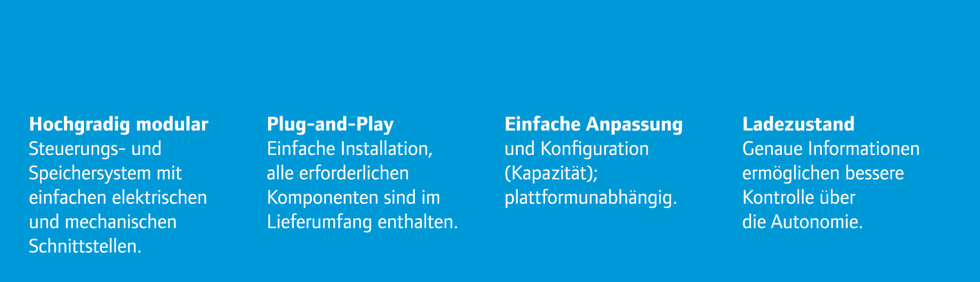 Hochgradig modular Steuerungs- und Speichersystem mit einfachen elektrischen und mechanischen Schnittstellen. Plug-an...