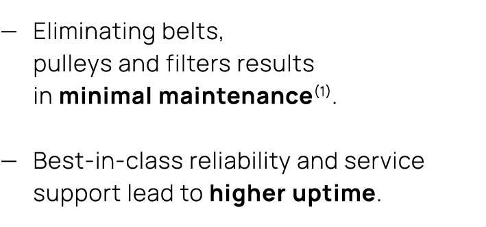 — Eliminating belts, pulleys and filters results in minimal maintenance(1). — Best in class reliability and service s...