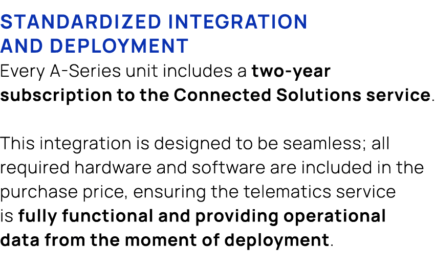 Standardized Integration and Deployment Every A Series unit includes a two year subscription to the Connected Solutio...