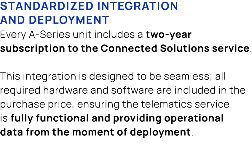 Standardized Integration and Deployment Every A Series unit includes a two year subscription to the Connected Solutio...