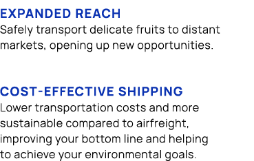 Expanded reach Safely transport delicate fruits to distant markets, opening up new opportunities. Cost effective ship...